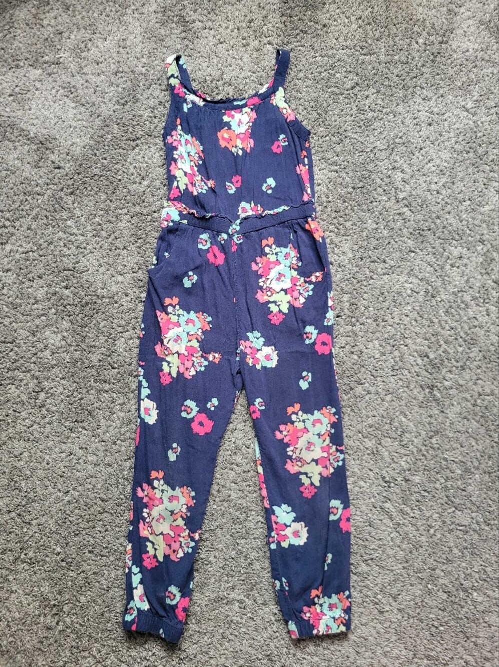Cherokee Girls Navy Floral One-Piece Jumpsuit Size 4/5T